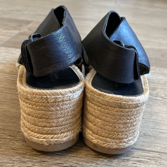 Rag & Bone Calla Black Leather Espadrille Wedge Sandal Size 38.5 - Picture 3 of 10